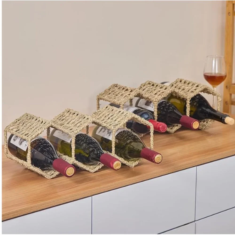 NEMSHIN Natural Seagrass Handmade Tabletop Wine Holder Bottle Rack 1 Layer